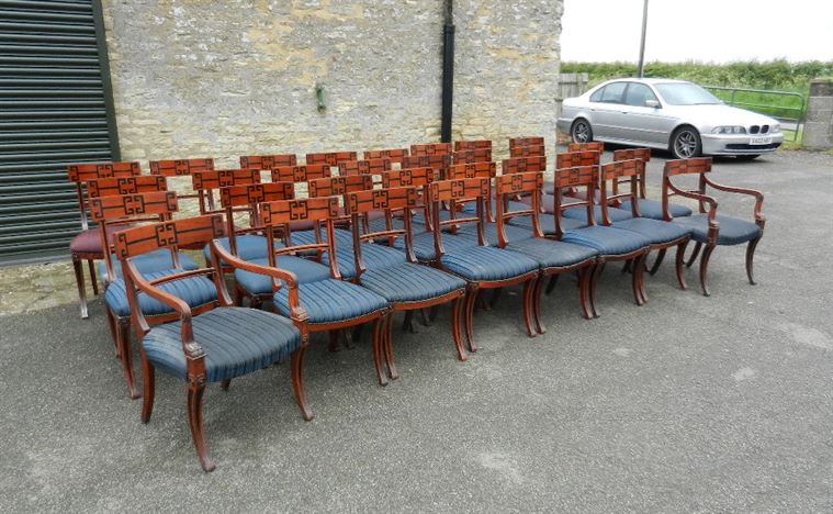 Set Thirty Two Antique Chairs - Set 32 Regency Revival Dining Boardroom Mahogany Chairs