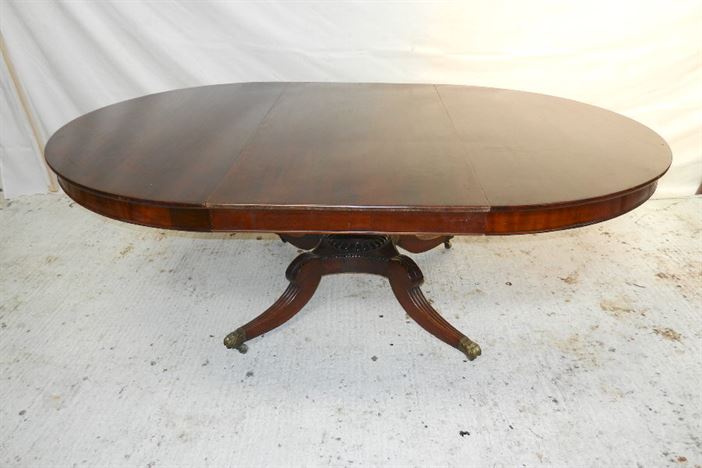 Antique Regency Round Extending Table - Large 5ft Round Regency Table Extending To Oval To Seat 10 People