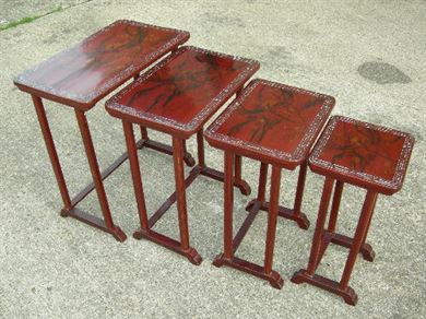 Antique Nest 4 Four Coffee Tables - Nest Of 4 Four Late 19th Century Chinese Lacquer Work Quartetto Occasional Tables
