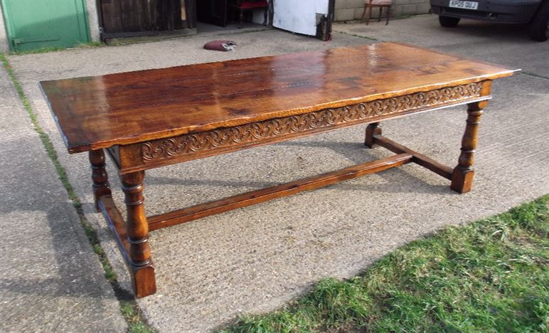 Large Antique Oak Refectory - 2.5 Metre 8ft Jacobean Oak Carved Refectory Table