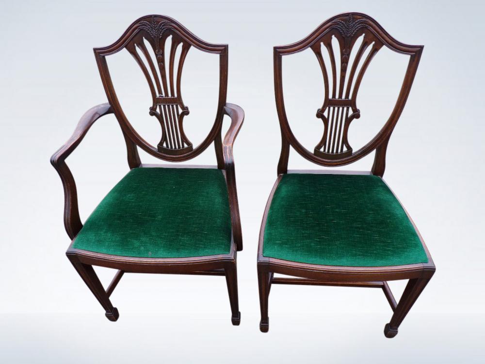 Set 12 Edwardian Hepplewhite Shield Back Dining Chairs