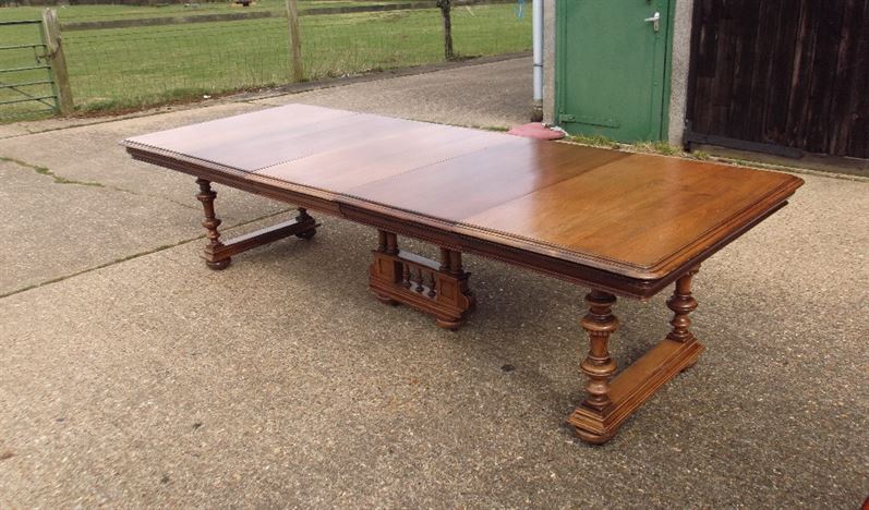 Three Metre French Table - 10ft Late 19th Century Walnut Extending Table On Trestle Base Supports